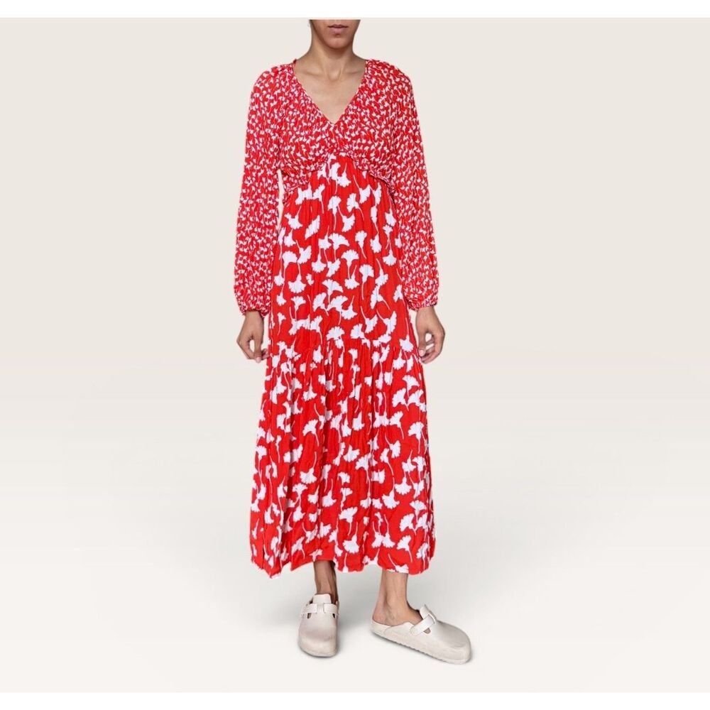 DVF x Target Maxi Dress in Persimmon Ginkgo Print Cherry‎ Tomato Size XS
